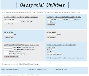 Screen shot of the geospatial utility web page.